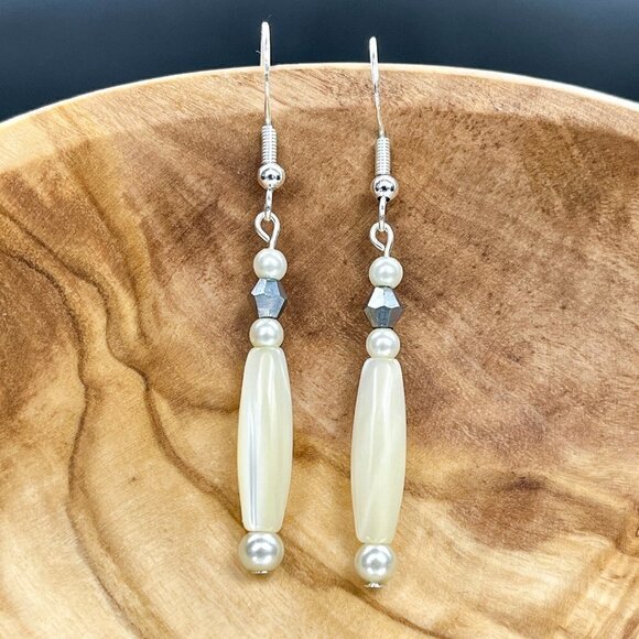 Simple Pearl Drop Earrings Sterling Silver Handmade - Picture 1 of 5